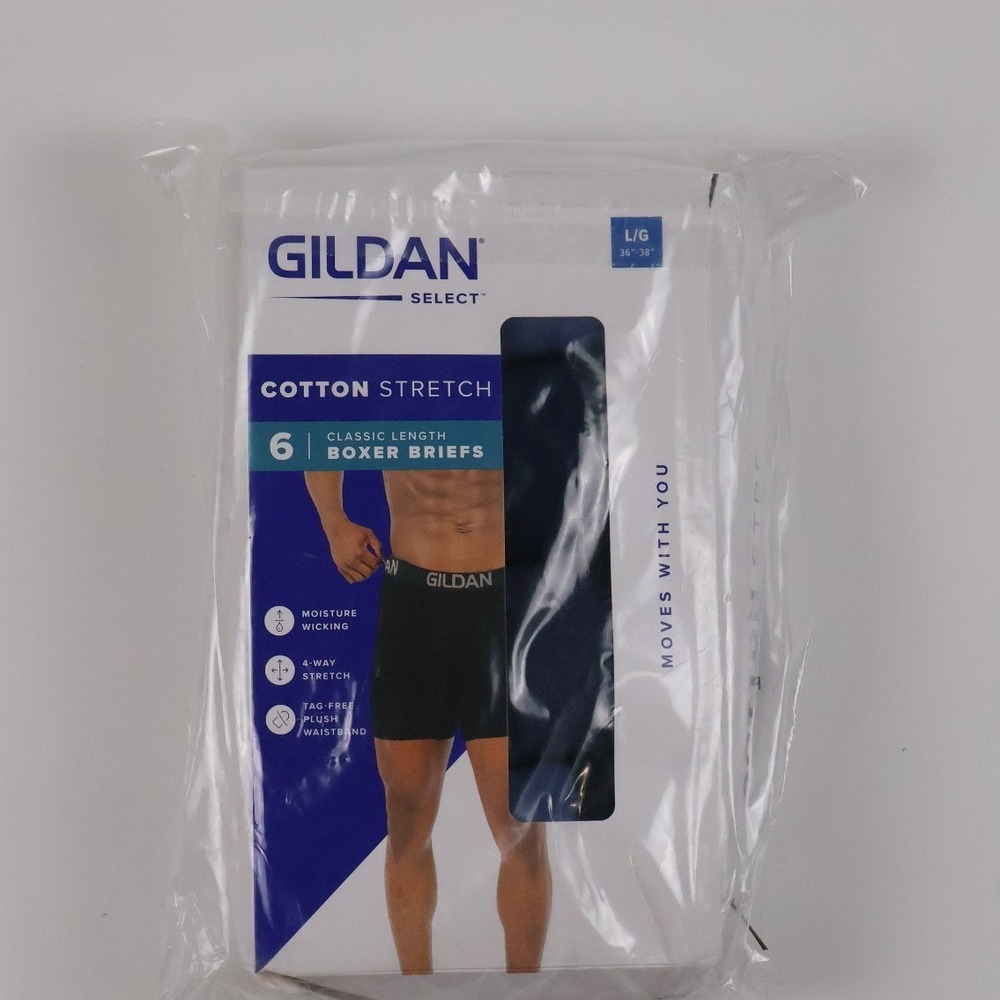 Gildan Select Boxer Briefs Cotton Stretch 6 Pack Black Large NWT